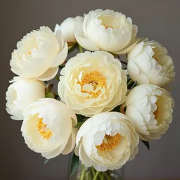 beautiful cluster of cream, yellow and ivory flowers, peonies, by james jean and moebius, pastel colors,