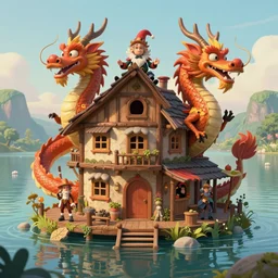brother grimms fairytale lakehouse chinese dragon digital art, irina french, heraldo ortega, mandy jurgens 8 k 1 5 0 mpx