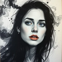 a detailed portrait, transparent acrylic brush strokes, abstract, fine art pencil lines, chaos on canvas, award winning realistic painting, black smoke, character design, rule of thirds, transparent artwork, transparent holes, by chiara bautista and beksinski and norman rockwell and tom bagshaw