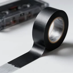 professional painting of endless black folding tape + tape unrolling from cassette, high quality, uhd