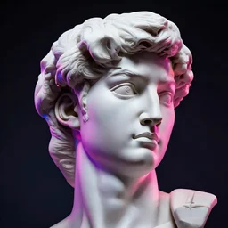 renaissance davids head as a neon sculpture, hyper detailed