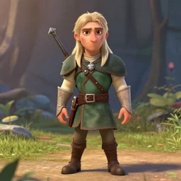 Geralt of Rivia in the style of Pixar animation, centred