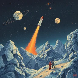 space travel, graphical work by anatoly fomenko and bilibin