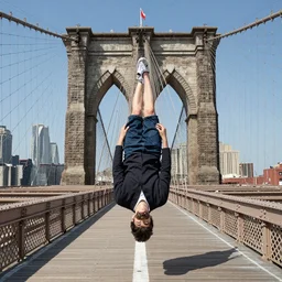 The Beatles unreal engine 5 hanging off the Brooklyn Bridge 8k