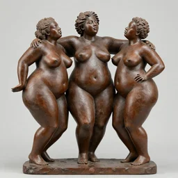 sculpture of 3 beautiful sensual fat black people frolicking together