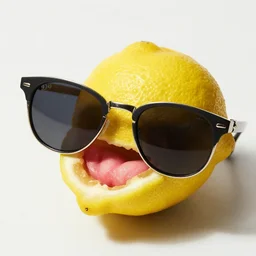 photograph of a lemon with sunglasses on and a mouth