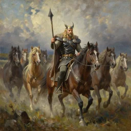oil painting of the wild hunt of odin