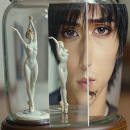 beautiful three point perspective film still of ronin, extreme closeup portrait in style of frontiers in blade runner miniature photography fashion architectural art studio seinen manga edition, real - life holly herndon porcelain statue in victorian glass jar, eye contact, anatomically correct, pointe pose, tilt shift background, soft lighting, kodak portra 4 0 0, 8 k, macro, cinematic style by emmanuel lubezki