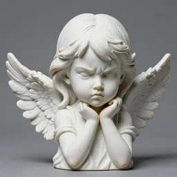 realistic bobble head portrait sculpture of angry girl angel