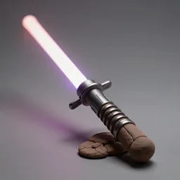 a lightsaber made from clay, studio lighting, macro photography