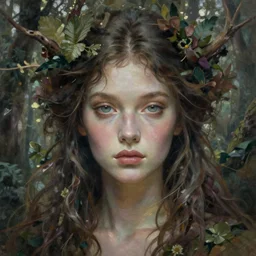 portrait of a beautiful forest goddess, graceful, esoteric, muted colors, head in focus, fantasy art, nature aesthetics, intricate, elegant, highly detailed hyperrealistic painting, artstation, concept art, painterly, sharp focus, illustration, art by hans jokem bakker
