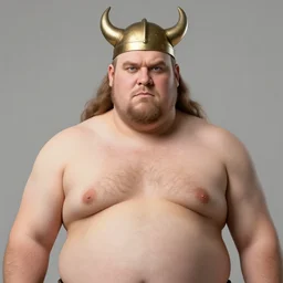 chubby viking man, with hairy nipples, painted by ron arad and steve argyle