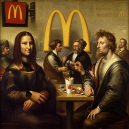 ream Oil painting of a busy McDonald's, renaissance, classical, warm lighting, realistic extremely detailed, artstation, by Leonardo da Vinci and Michelangelo, Giovanni Bellini, Caravaggio