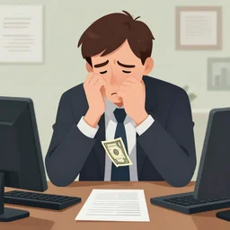program of sad man holding out his last dollar to banker. trending on artstation