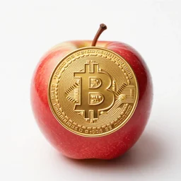 bitcoin build from apples, real photo, top down view
