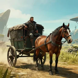 Amish man horse cart. Cyberpunk 2077. CP2077. 3840 x 2160