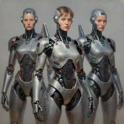 oil portraits painting of futuristic cyborgs, octane rendering, trending on artstation, michael whealan and james gurney