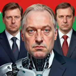 president of belarus aleksander lukashenko, cyborg by greg rutkowski and wayne barlow and zdzisław beksinski, realistic face