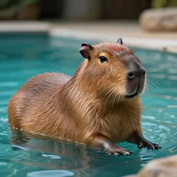 a photo of 8k a cute capybara relaxing at the pool, cinematic lighting, trending on artstation, 4k, hyperrealistic, focused, extreme details, unreal engine 5, cinematic, masterpiece