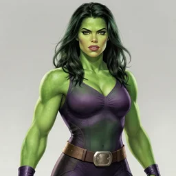 jessica biel as she - hulk. green skinned, muscular, wheyfu. illustration luis royo, boris vallejo, detailed, realistic