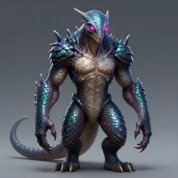 Humanoid Bandit with Iridescent scales and glowing pink eyes. D&D Artwork. Digital Art