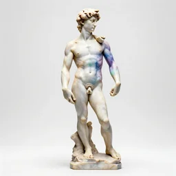 stylized rainbow bismuth ornate statue full body made of marble of fabio, perfect symmetrical body, perfect symmetrical face, hyper realistic, hyper detailed, by johannen voss, by michelangelo, octane render, blender, 8 k, displayed in pure white studio room