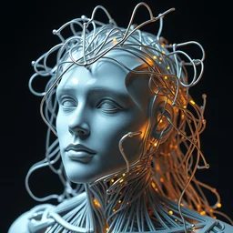 sculpture of 🤖 made of wires, hiperrealism, artstation, octane render, detailed
