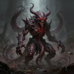 tentacled monster demon in hell, fantasy art