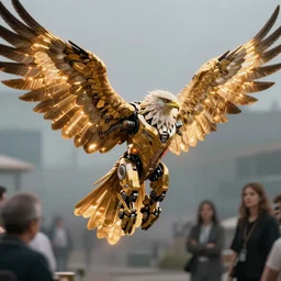 a stunning ultra detailed fantasy fine art full body portrait photo of a robot eagle with glowing wings, by artgerm, karol bak and lisa holloway photography, full body shot, 2 4 mm lens, golden ratio composition, deep depth of field, wings spread out gliding, cyberpunk, soft lighting, artstation, 8 k