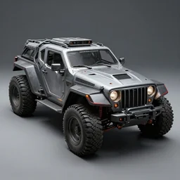 a single armored scifi Jeep in the style of bladerunner and alternate car one, car concept, car Design, sid mead, alex ross, intricate Details, concept art, matte painting, highly detailed, rule of thirds, dynamic lighting, cinematic, detailed, denoised, centerd, clean render