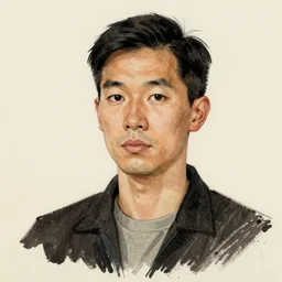 an illustration of a asian man, by jack gaughan, by picasso