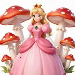 the portrait of an absurdly beautiful, graceful, elegant, sophisticated, fashionable princess peach made of red and white spotted mushrooms and white petals, an ultrafine hyperdetailed illustration by kim jung gi, irakli nadar, intricate linework, bright colors, octopath traveler, final fantasy, unreal engine 5 highly rendered, global illumination, radiant light,