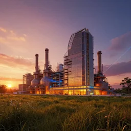 a beautiful very detailed render of city nature industrial architecture building by federico babina, nature sunset fisheye myst lightpaint meadow laser nightsky thermal vision, archdaily, wallpaper, highly detailed, trending on artstation.
