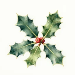 realistic watercolor painting of holly branches on a white background, detailed art by kay nielsen and walter crane, illustration style, watercolor