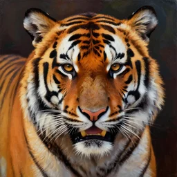 an oil painting of floppa with the pattern of tigers fur, tiger stripes, domestic caracal, cat, strong, dramatic impactful colors, by artgerm, hd, hdr, ue 5, ue 6, unreal engine 5, cinematic 4 k wallpaper, 8 k, ultra detailed, gta 5 cover art, high resolution, artstation, award winning