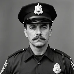 close up portrait of a policeman police officer photo by Diane Arbus and Louis Daguerre