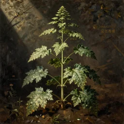 renaissance oil painting of a weed plant