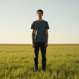 Man stands on a meadow, 8k Photography, Golden hour