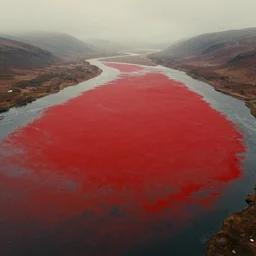 realistic full height 7 0 mm cinematic flat rothko picture stunning river delta aerial top view highly detailed intricate particle simulation in houdini of scottish highlands by denis villeneuve and george steinmetz and hiroshi yoshida, hazy morning foggy, distant rainstorm, hyperrealism, red brown muted colours, matte painting, trending on artstation, 4 k detailed post processing, rendered in octane