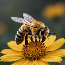 a robot bee on a flower by greg rutkowski, sung choi, mitchell mohrhauser, maciej kuciara, johnson ting, maxim verehin, peter konig, 8 k photorealistic, cinematic lighting, hd, high details, dramatic, atmosphereric, trending on artstation
