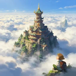 'Temple in the Clouds', anime, a fantasy digital painting by Greg Rutkowski and James Gurney, trending on Artstation, highly detailed