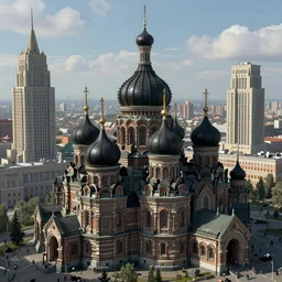 imperial russian cyberpunk citadel, black domes and radio spires and tall soviet tower blocks, military fortress watching over the citadel, intricate, elegant, fantasy, highly detailed, digital painting, sharp focus, illustration, beautiful volumetric lighting, epic light, artstation, colorful, art by Gregory Crewdson
