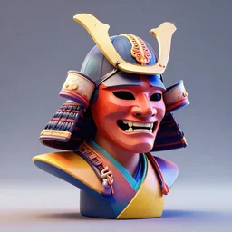 portrait of a bust of a samurai head with mask and futuristic fashion elements created by yuuki morita, brilliantly colored, modern art, octane render, 3 d animated, unreal engine 5, studio lighting, smooth surface