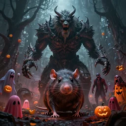 by par olofsson and wayne barlowe visually stunning, cinematic, ultra realistic, hyper realism, 1 2 k, epic, octane render, unreal engine, vfx, maya, life tap, doomguard, giant rat, imp master, timber wolf, the halloween tree, sad jack - o - lanterns, strawberry ghosts, nightmarish creatures, apocalyptic hellscapes - c 8. 0