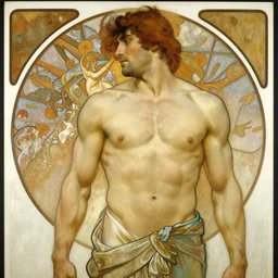muscular man, painting by gaston bussiere, craig mullins, greg rutkowski, alphonse mucha