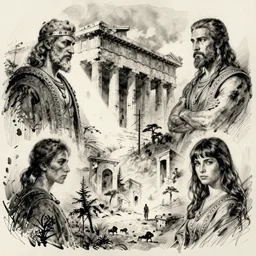 beautiful ink sketch, a fantasy mycenaean illyria athens ilya kuvshinov, wlop, krenz kushart, boris vallejo, ayami kojima and ayami kojima
