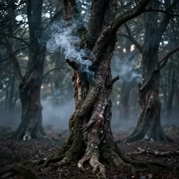 ancient forest of smoke, dark theme, unfocused, hd