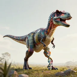 stunning digital art of a velociraptor made of dna