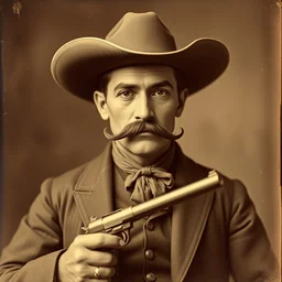 daguerreotype of a mexican gunslinger and gambler with a handlebar moustache from the wild west