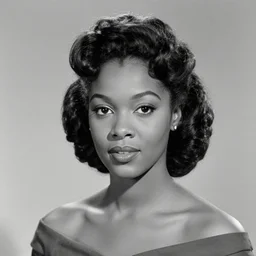 black and white photo of a beautiful and elegant 1 9 5 9 young black actress with four in her hair